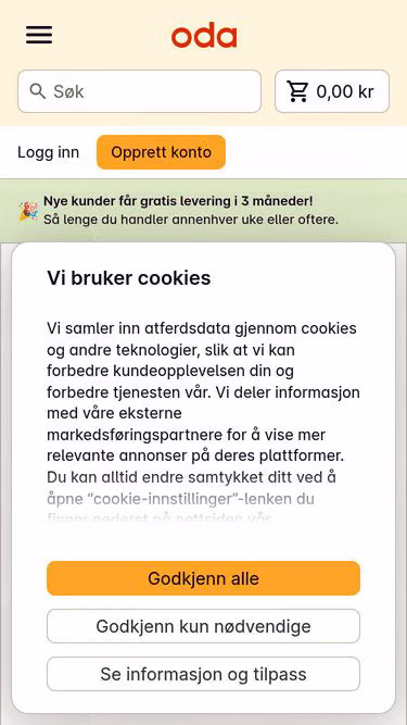 Screenshot of oda.se