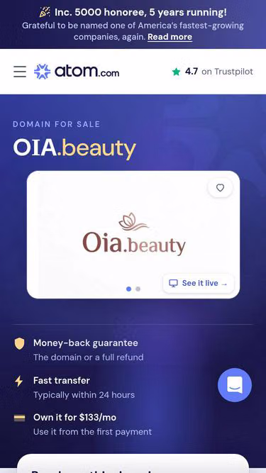 Screenshot of oia.beauty