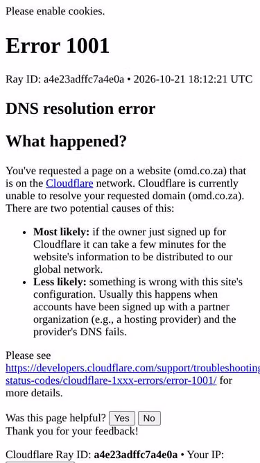 Screenshot of omd.co.za