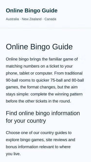 Screenshot of onlinebingo.guide