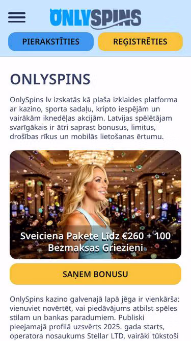 Screenshot of onlyspins.com.lv