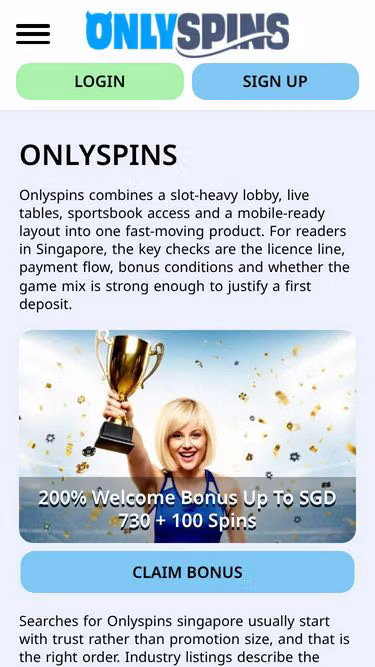 Screenshot of onlyspinscasino.io