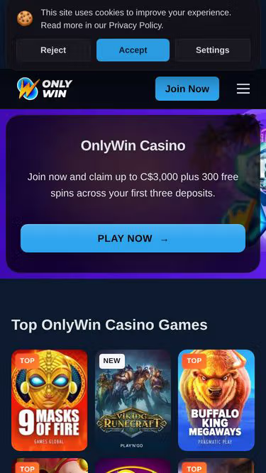 Screenshot of onlywincasino.bet