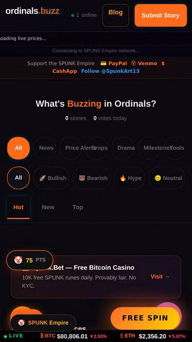 Screenshot of ordinals.buzz