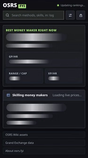 Screenshot of osrs.fyi