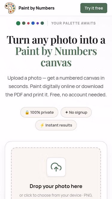 Screenshot of paintbynumbers.net