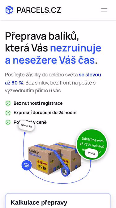 Screenshot of parcels.cz