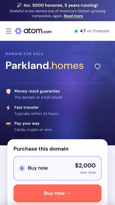 Screenshot of parkland.homes