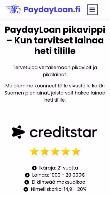 Screenshot of paydayloan.fi