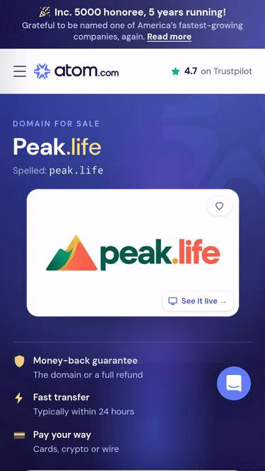 Screenshot of peak.life