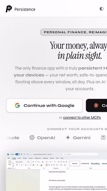 Screenshot of persistence.finance