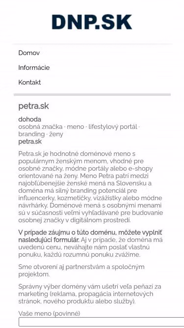 Screenshot of petra.sk