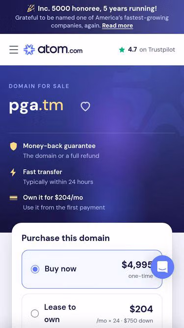 Screenshot of pga.tm