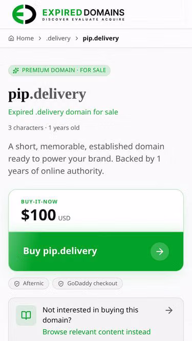 Screenshot of pip.delivery