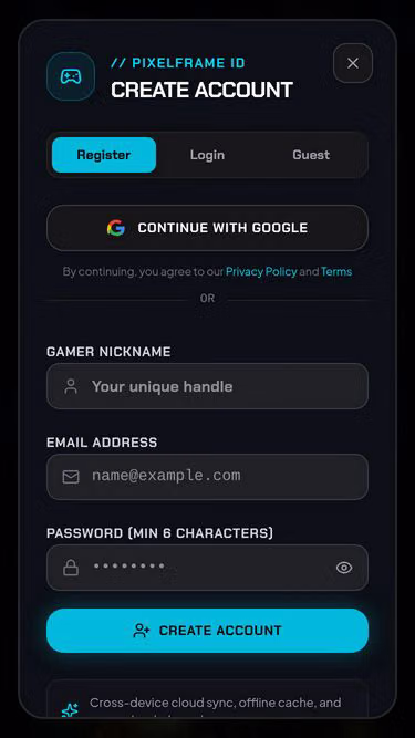Screenshot of pixelframe.dev