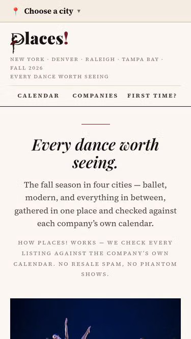 Screenshot of places.dance