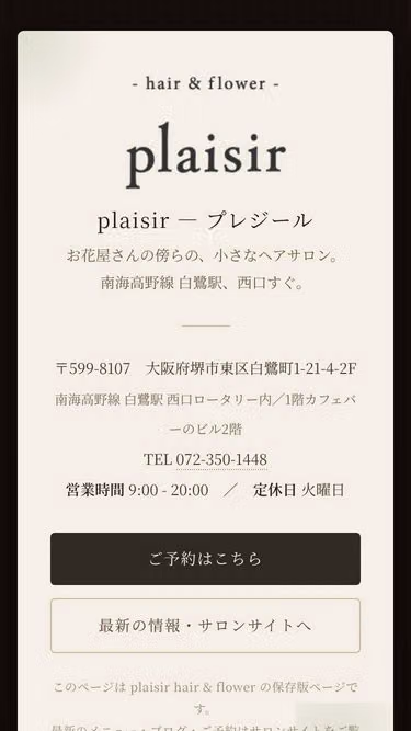 Screenshot of plaisir.hair