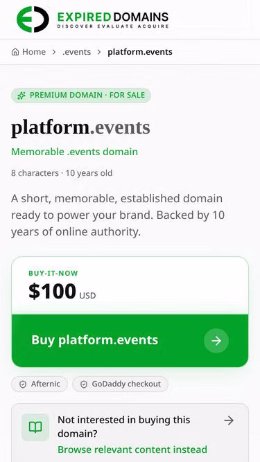 Screenshot of platform.events