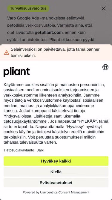 Screenshot of pliant.fi