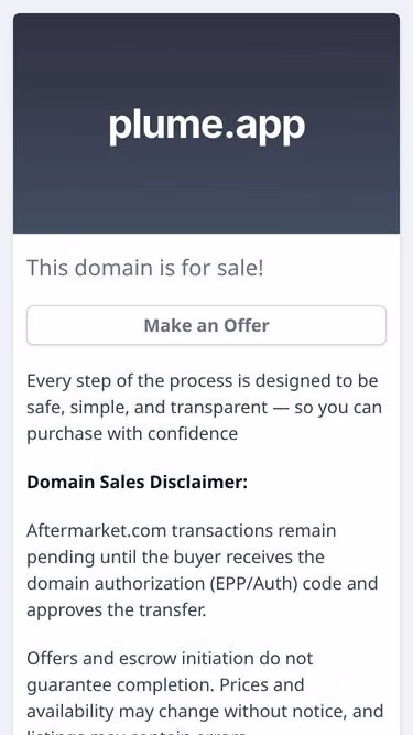 Screenshot of plume.app
