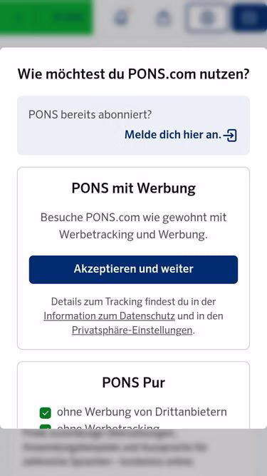 Screenshot of pons.de