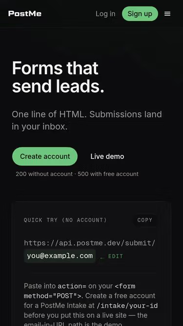 Screenshot of postme.dev