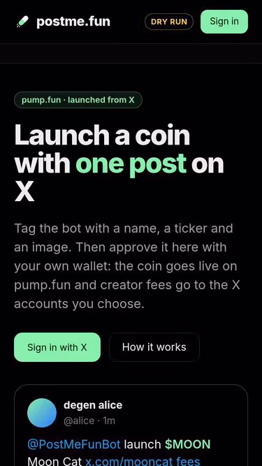 Screenshot of postme.fun