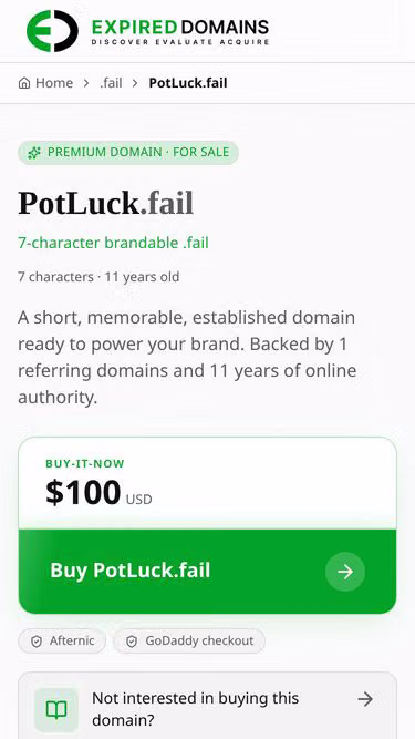 Screenshot of potluck.fail