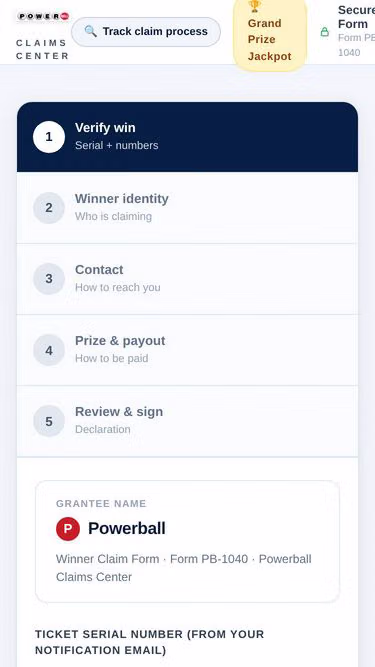 Screenshot of powerball.claims