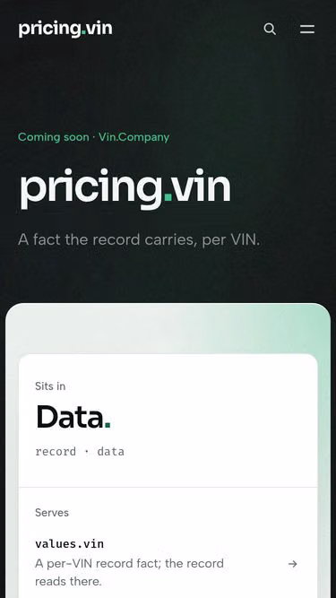 Screenshot of pricing.vin