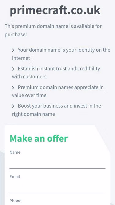 Screenshot of primecraft.co.uk