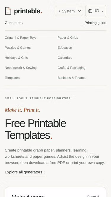 Screenshot of printable.onl