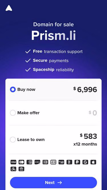 Screenshot of prism.li