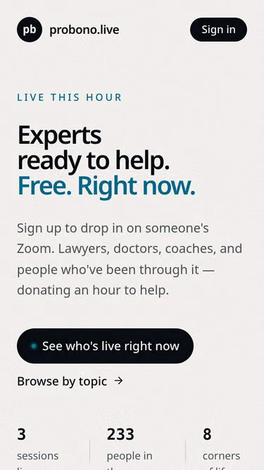 Screenshot of probono.live