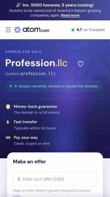 Screenshot of profession.llc