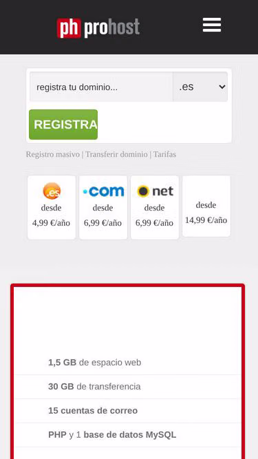 Screenshot of prohost.es