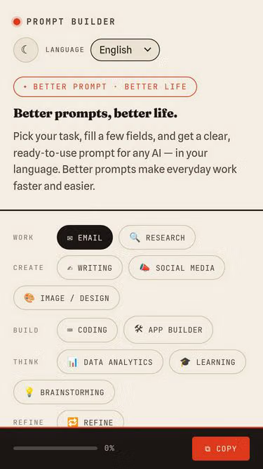 Screenshot of promptbuilder.uk