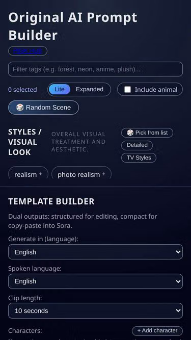 Screenshot of promptbuilder.us