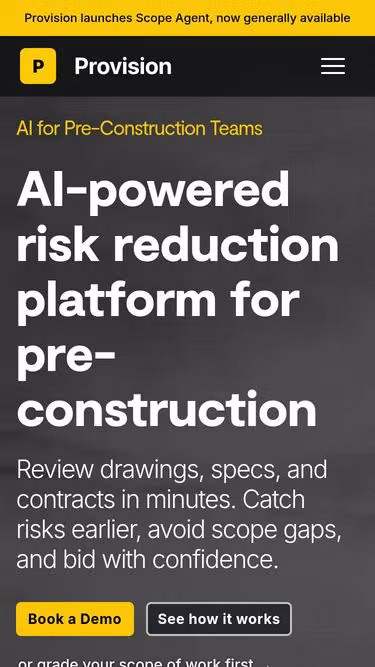 Screenshot of provision.construction