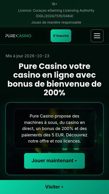 Screenshot of purecasino.cc
