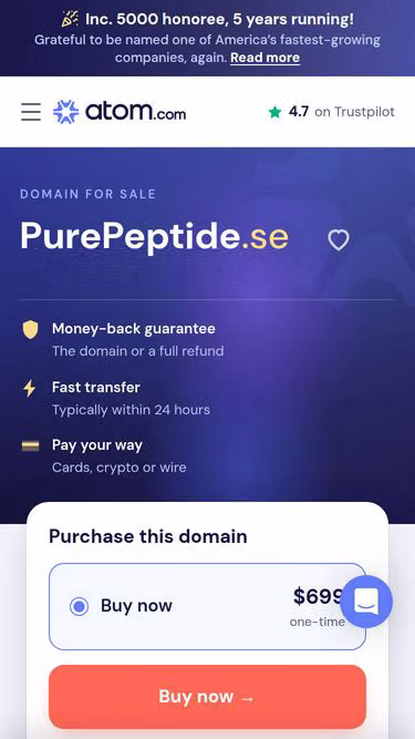 Screenshot of purepeptide.se