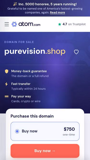 Screenshot of purevision.shop