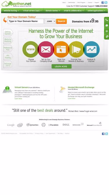 Screenshot of python.net