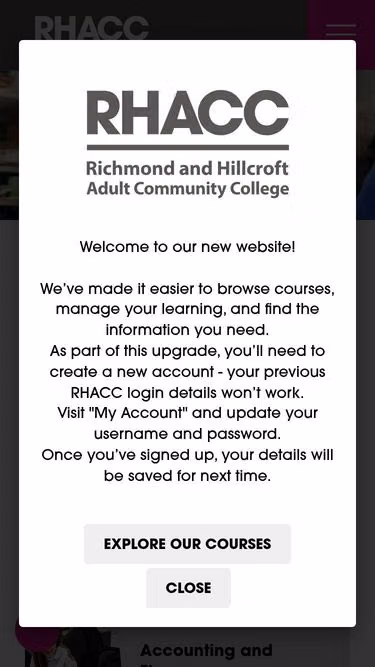 Screenshot of racc.ac.uk
