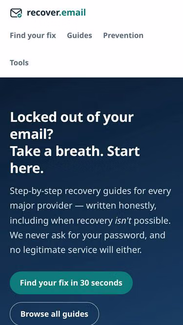 Screenshot of recovery.email