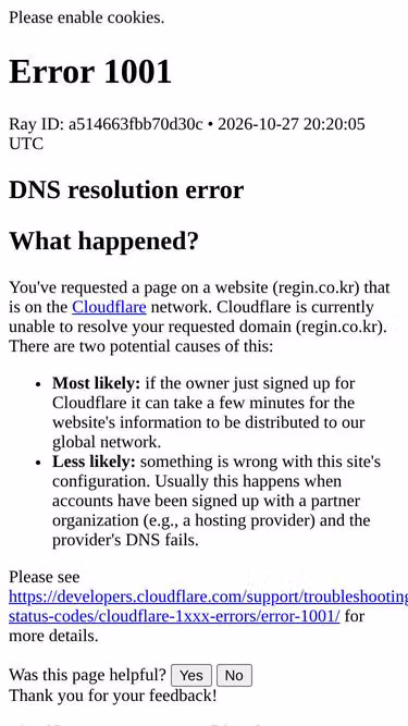 Screenshot of regin.co.kr