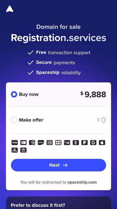 Screenshot of registration.services