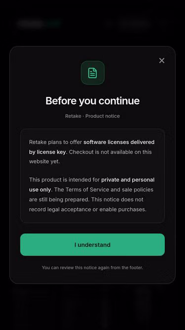 Screenshot of retake.wtf
