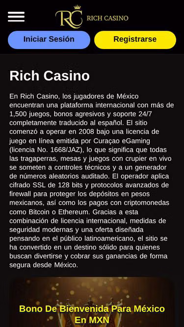 Screenshot of richcasino.com.mx