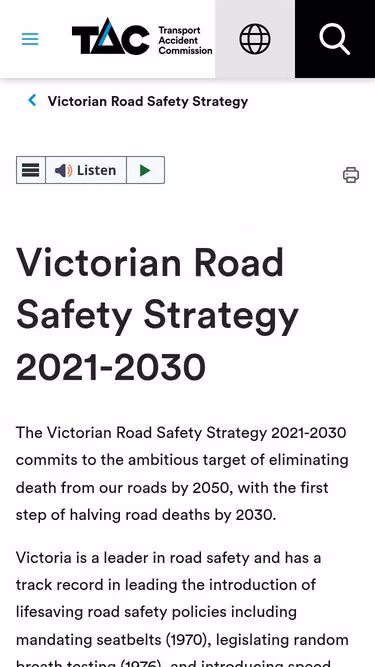 Screenshot of roadsafety.vic.gov.au